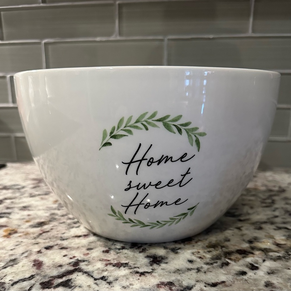 White Bowl with Green Leaf Design